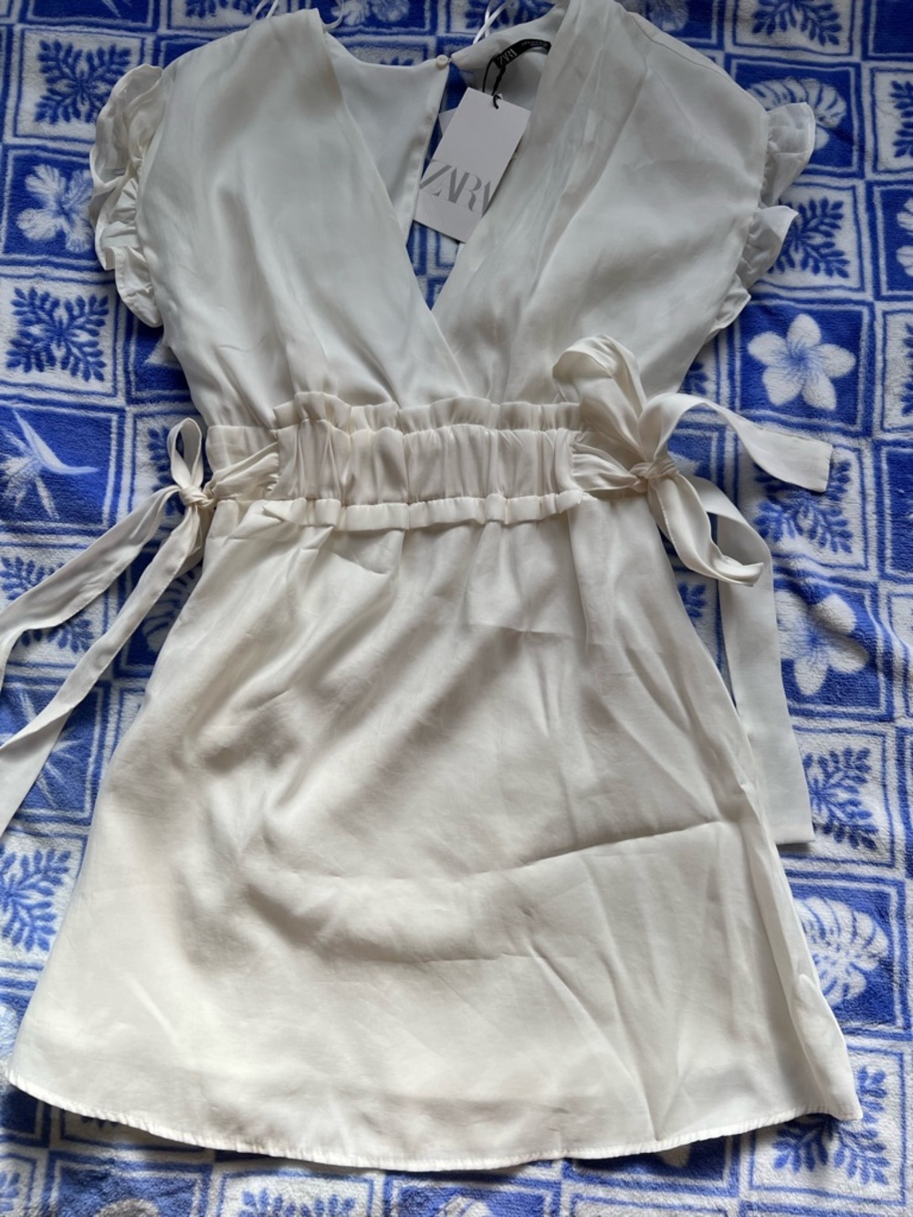 ZARA Ivory Tie-Waist Wrap Dress